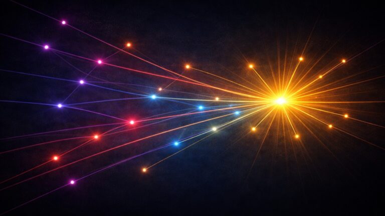 Abstract illustration showing a bright central point with colorful lines spreading outward, symbolizing Antioch as the sending center of the early Christian mission.