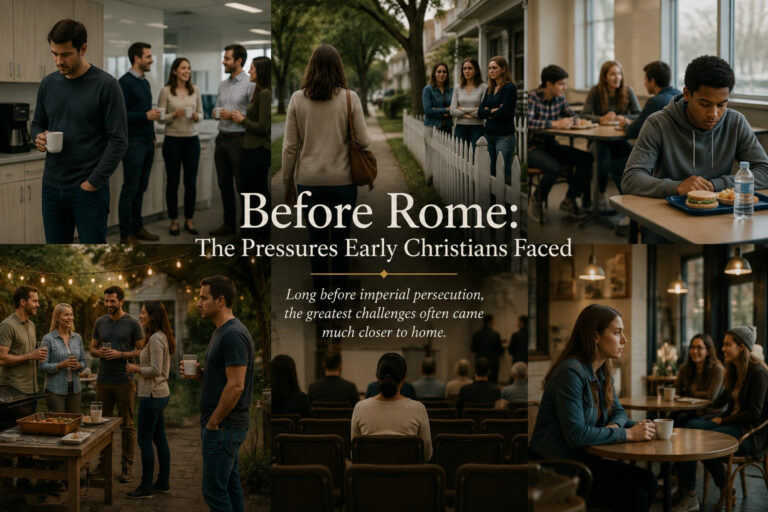 Modern scenes of people experiencing quiet social isolation in everyday settings, illustrating the kinds of pressures that shaped the lives of the first Christians.